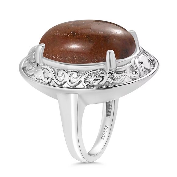 NEW Aqua Nueva Moss Genuine Gemstone Solitaire Ring in Stainless Steel - Picture 2 of 3